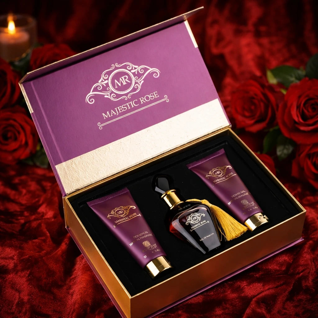 Set Parfum Arabesc Damă Majestic Rose Riiffs – Apă de Parfum, Gel și Loțiune