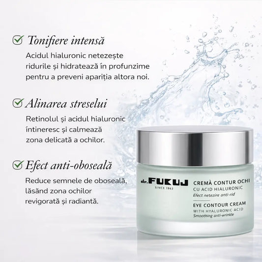 Cremă ochi antirid 40 ani Dr. Fukuj cu acid hialuronic și retinol