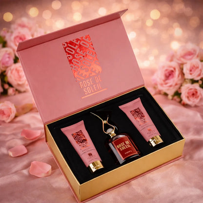 Set Parfum Arabesc Damă Rose De Soleil Riiffs – Apă de Parfum, Gel și Loțiune