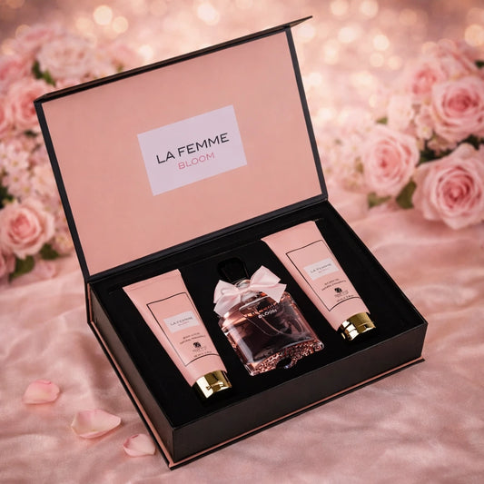 Set Parfum Arabesc Damă La Femme Bloom Riiffs – Apă de Parfum, Gel și Loțiune