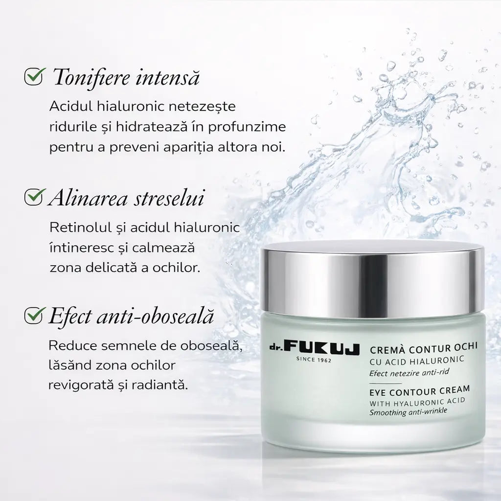 Cremă ochi antirid 40 ani Dr. Fukuj cu acid hialuronic și retinol