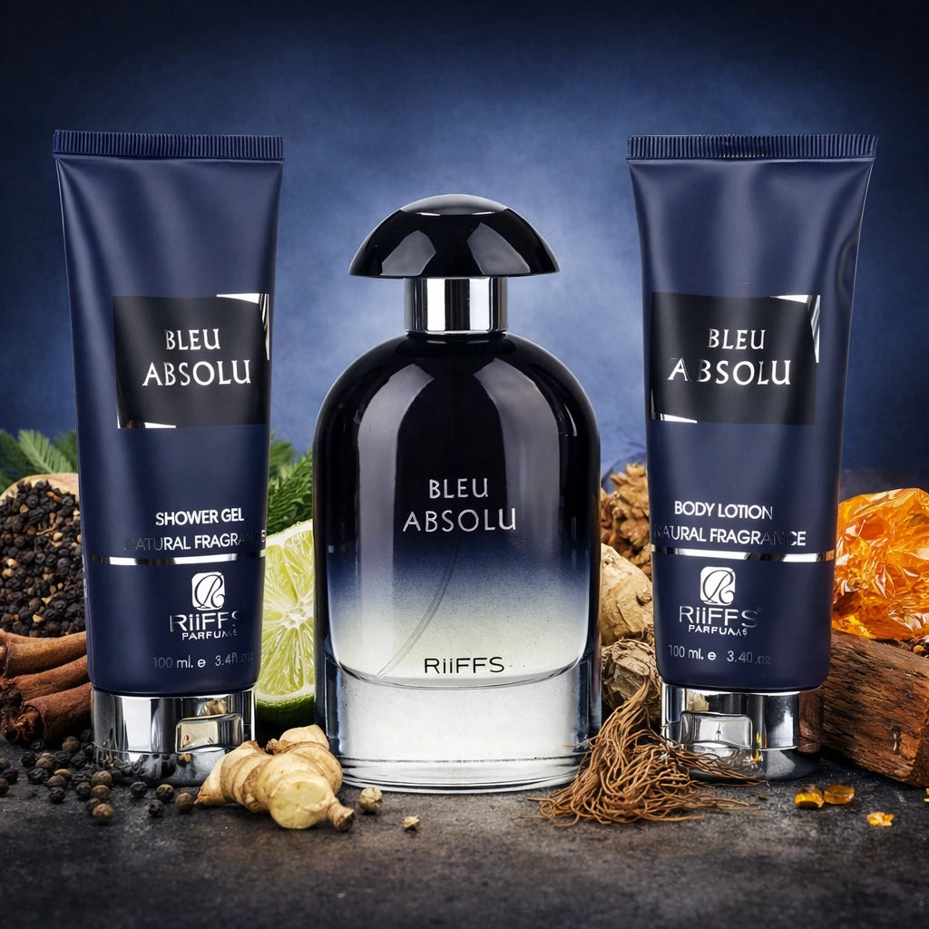Set Parfum Barbati Bleu Absolu - Gel De Dus, Lotiune de corp, Riiffs